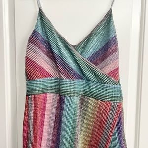 Saylor Meghan Faux Wrap Rainbow Midi Dress